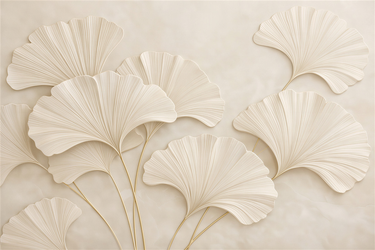 Fototapet Eleganța frunzelor crem de ginkgo