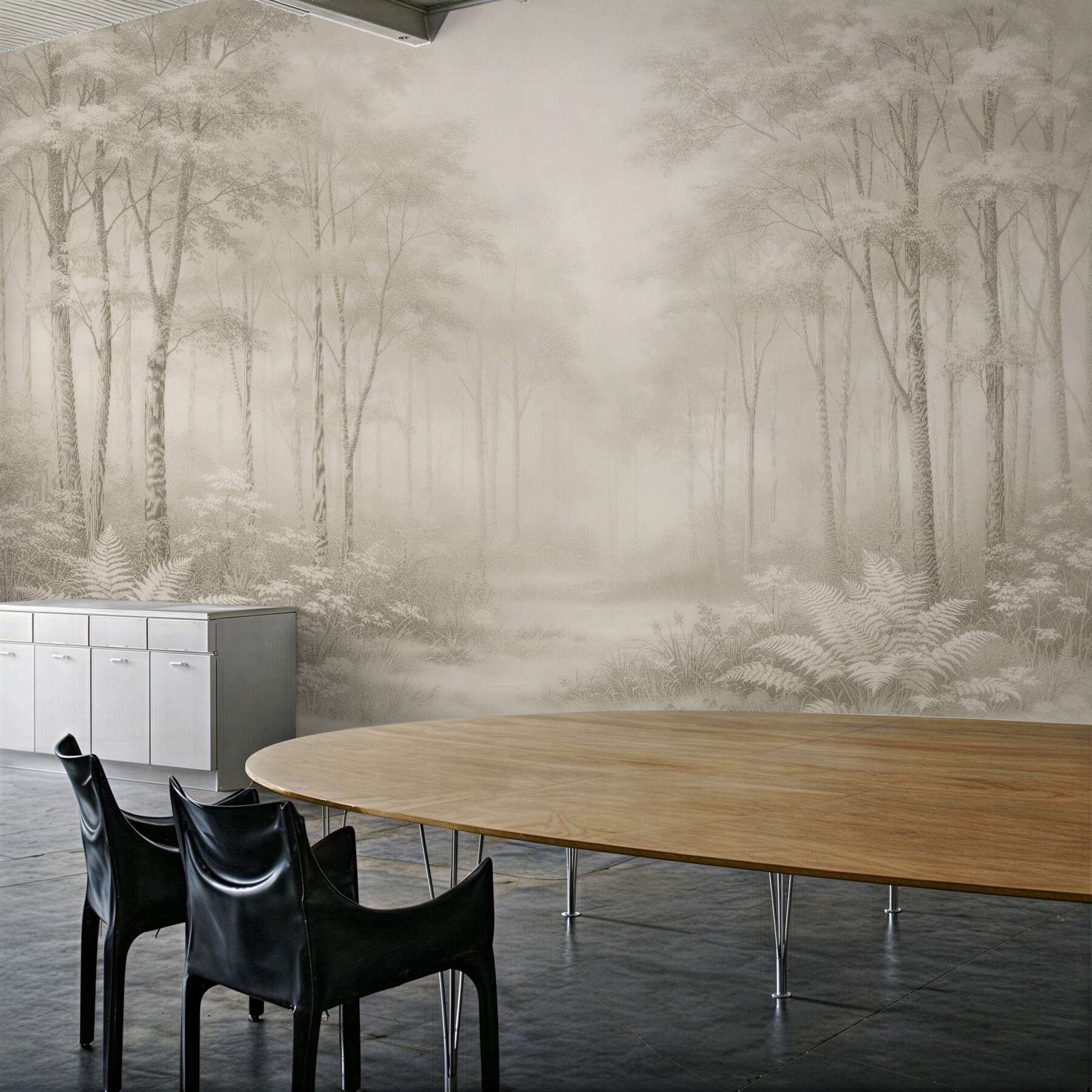 Fototapet Peisaj forestier eteric în crem