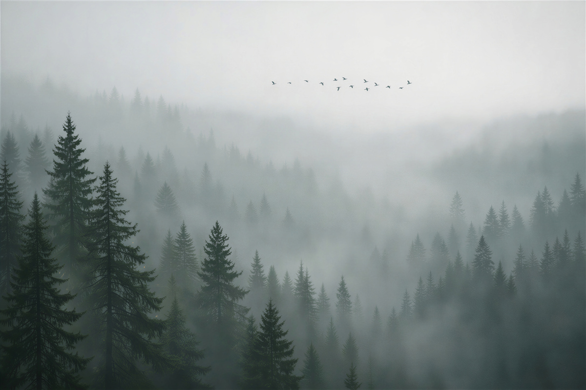 Fototapet Ceață de pădure în zori