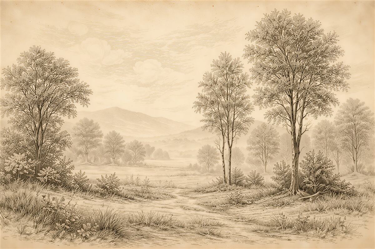 Fototapet Peisaj idilic în sepia