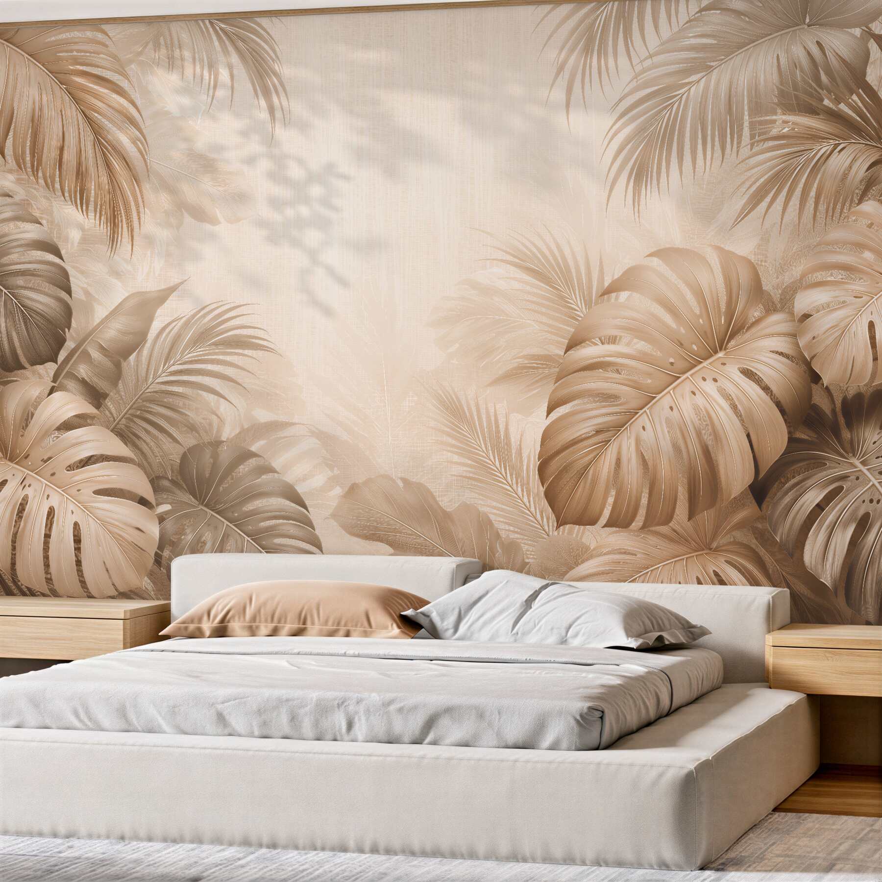 Fototapet Monstera bej în stil tropical