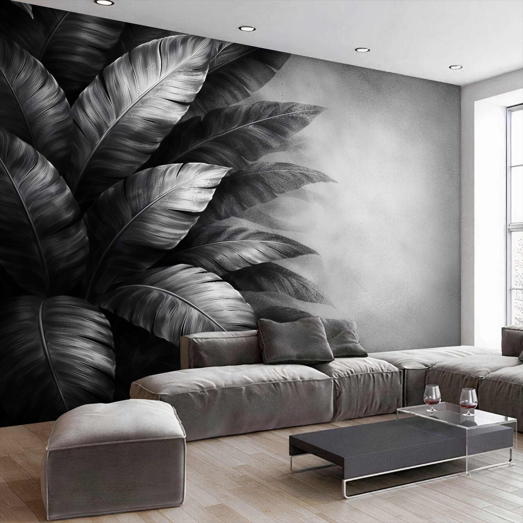 Fototapet Frunze monocrome de eleganță tropicală
