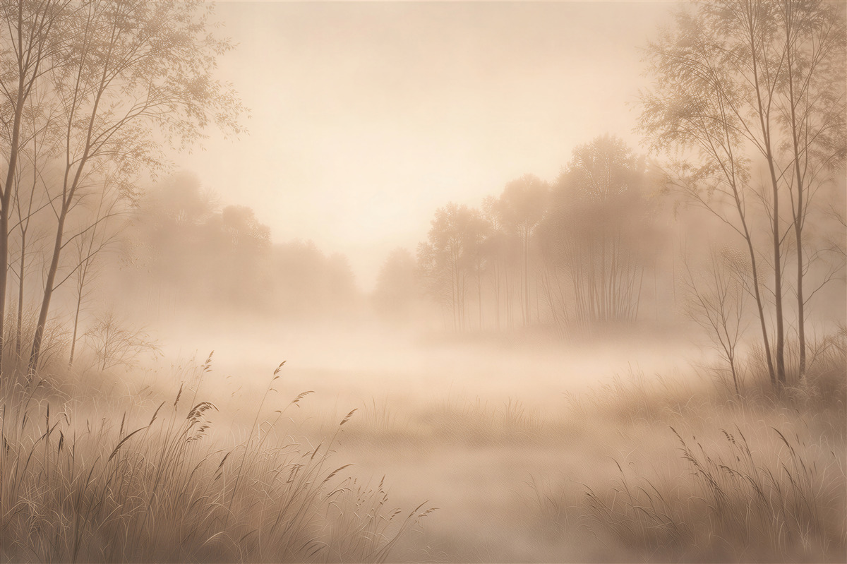 Fototapet Dimineață cețoasă deasupra unui iaz din pădure