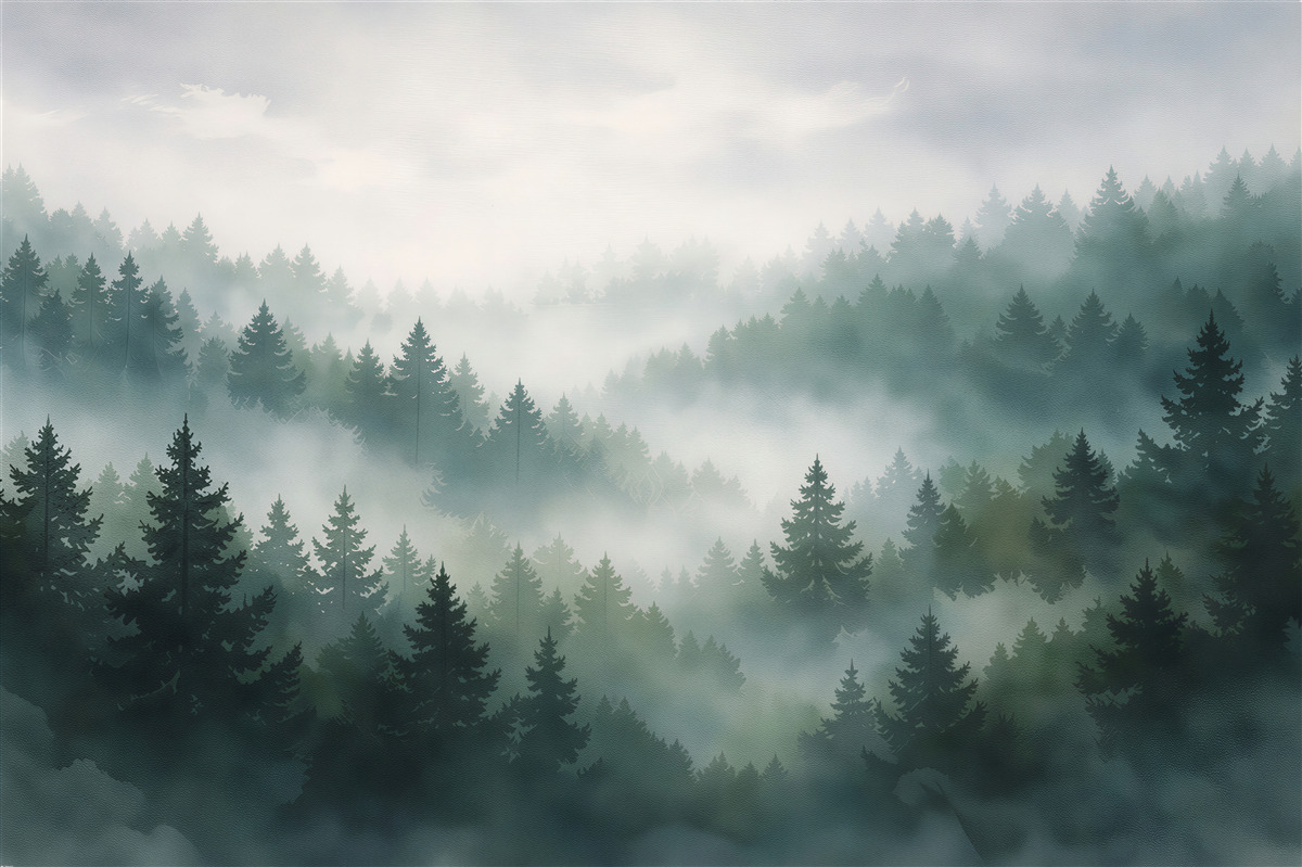 Fototapet Ceață de pădure dimineața