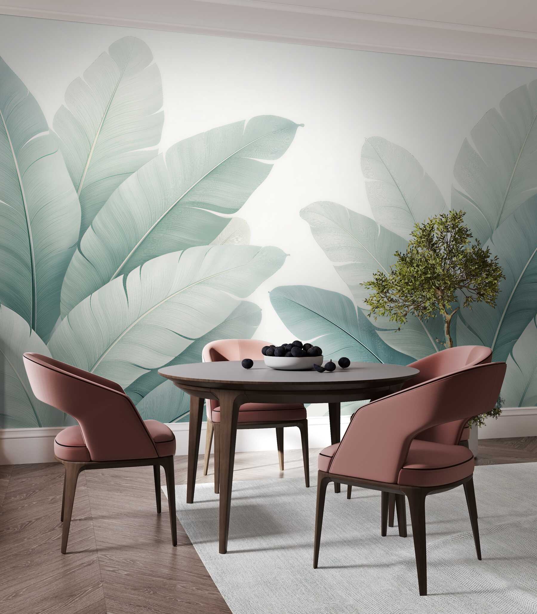 Fototapet Frunze tropicale pastelate în albastru