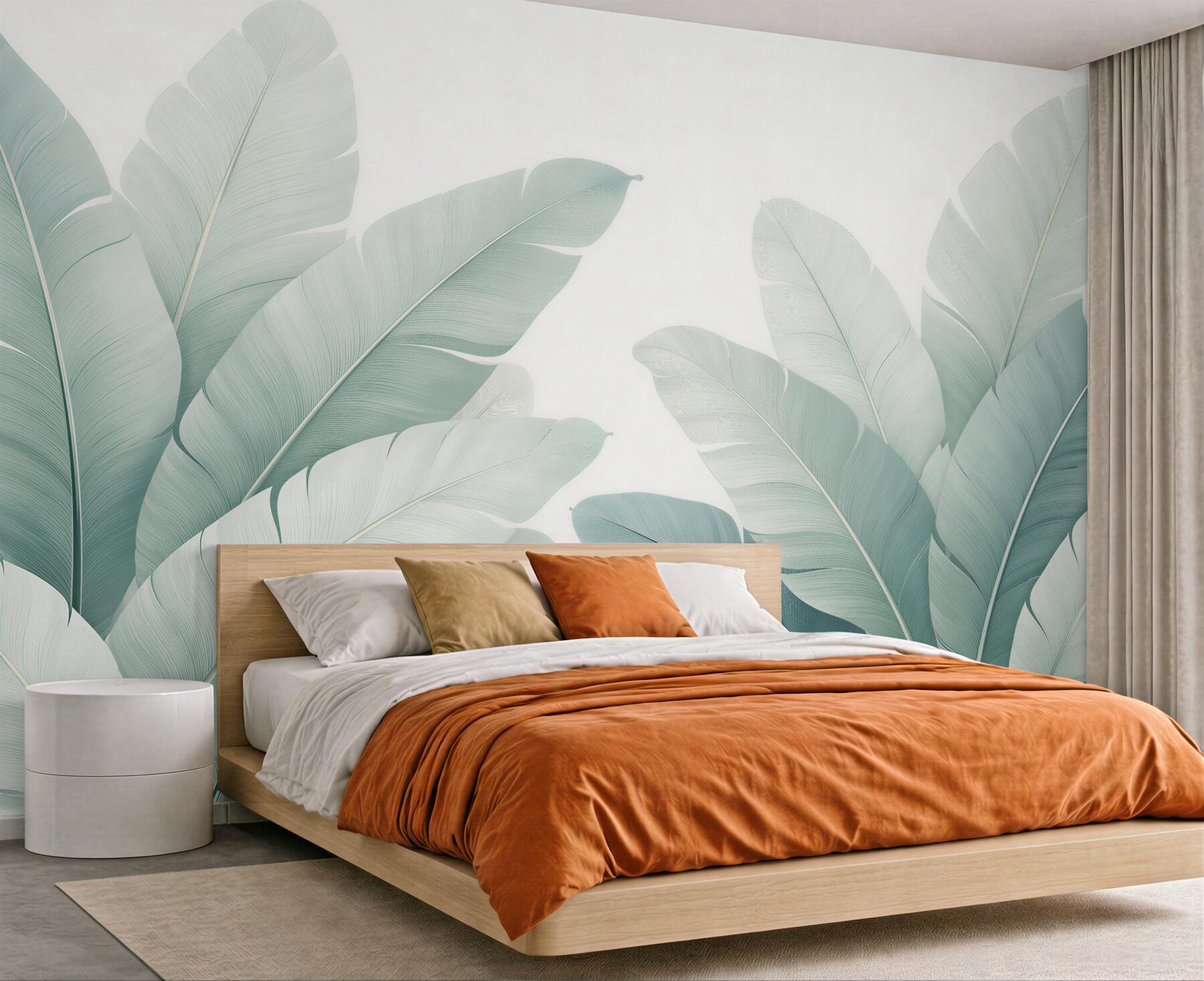 Fototapet Frunze tropicale pastelate în albastru