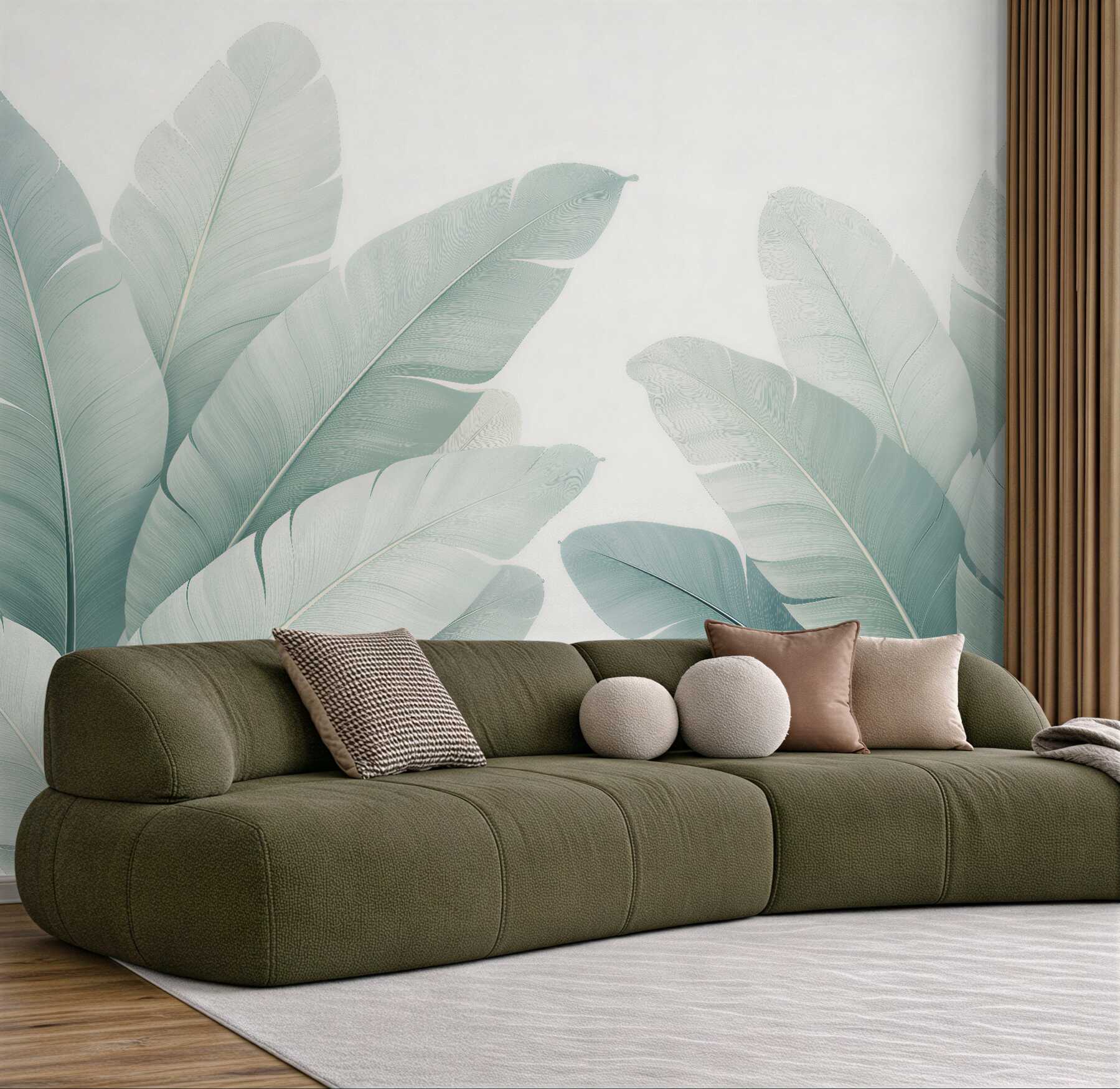 Fototapet Frunze tropicale pastelate în albastru