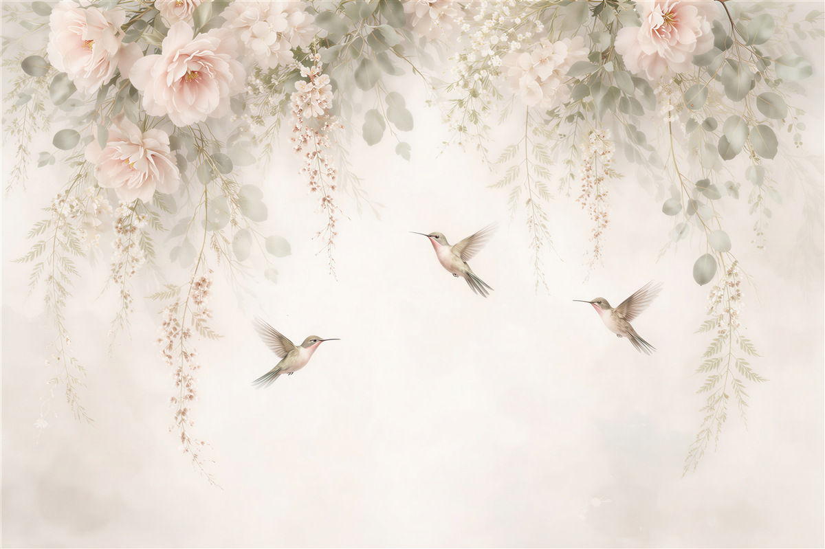 Fototapet Flori pudrate și colibri ai viselor