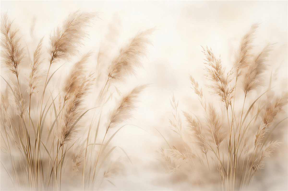 Fototapet Ierburi delicate în praf auriu