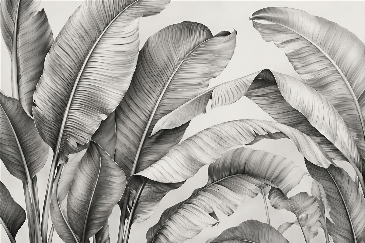 Fototapet Frunze tropicale monocromatice în armonie elegantă