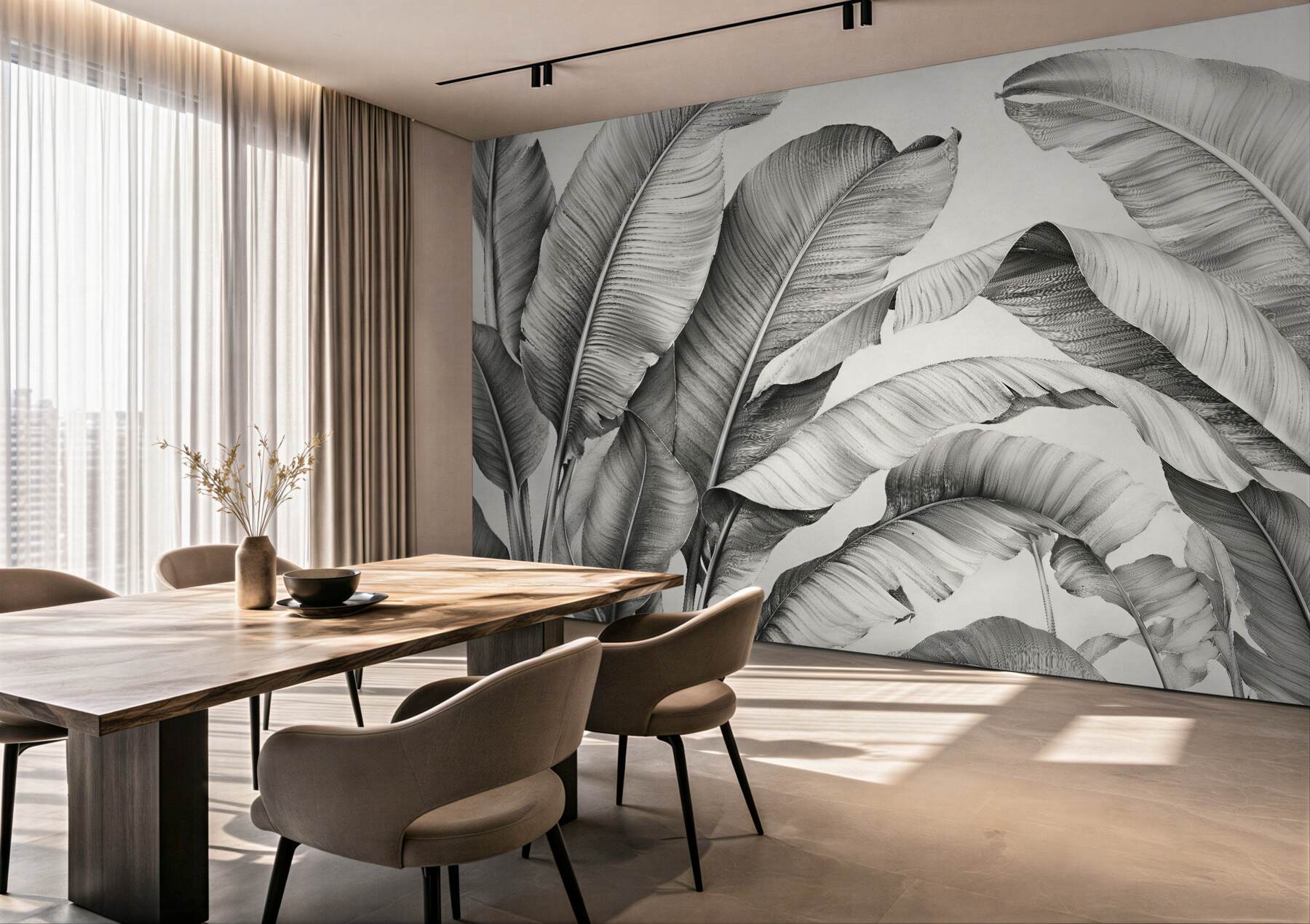 Fototapet Frunze tropicale monocromatice în armonie elegantă