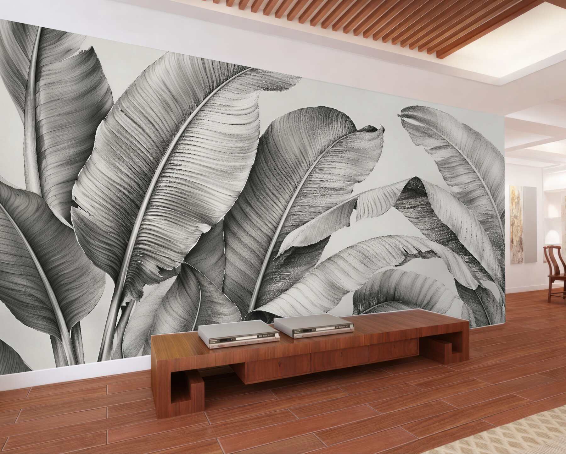 Fototapet Frunze tropicale monocromatice în armonie elegantă