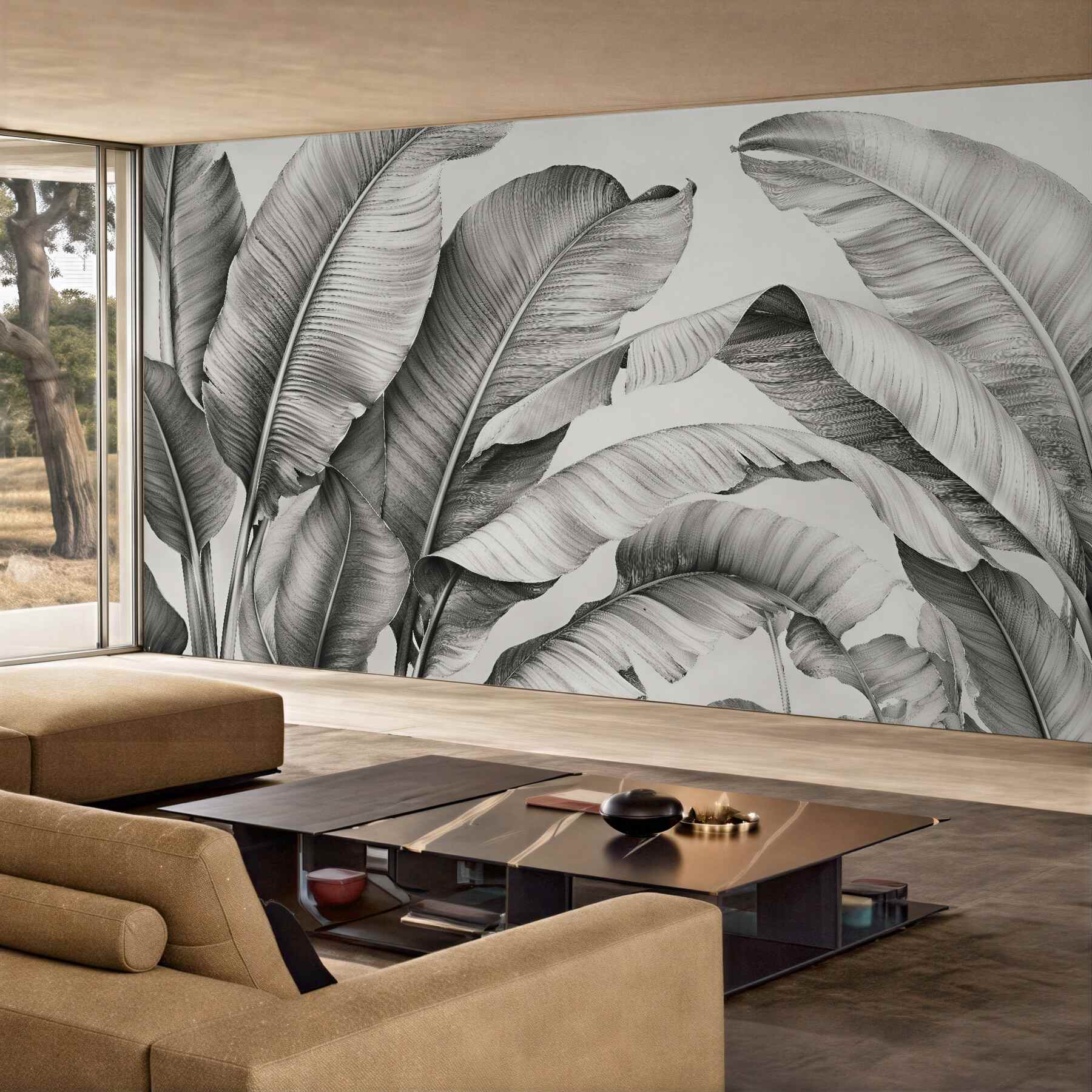 Fototapet Frunze tropicale monocromatice în armonie elegantă