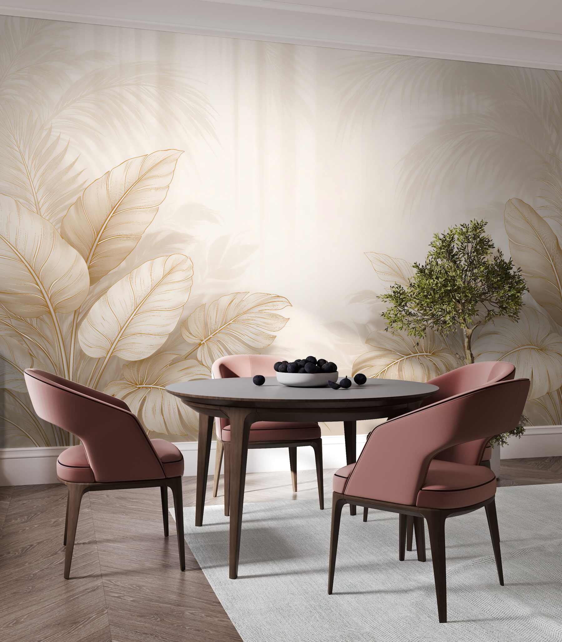 Fototapet Frunze aurii în eleganță tropicală
