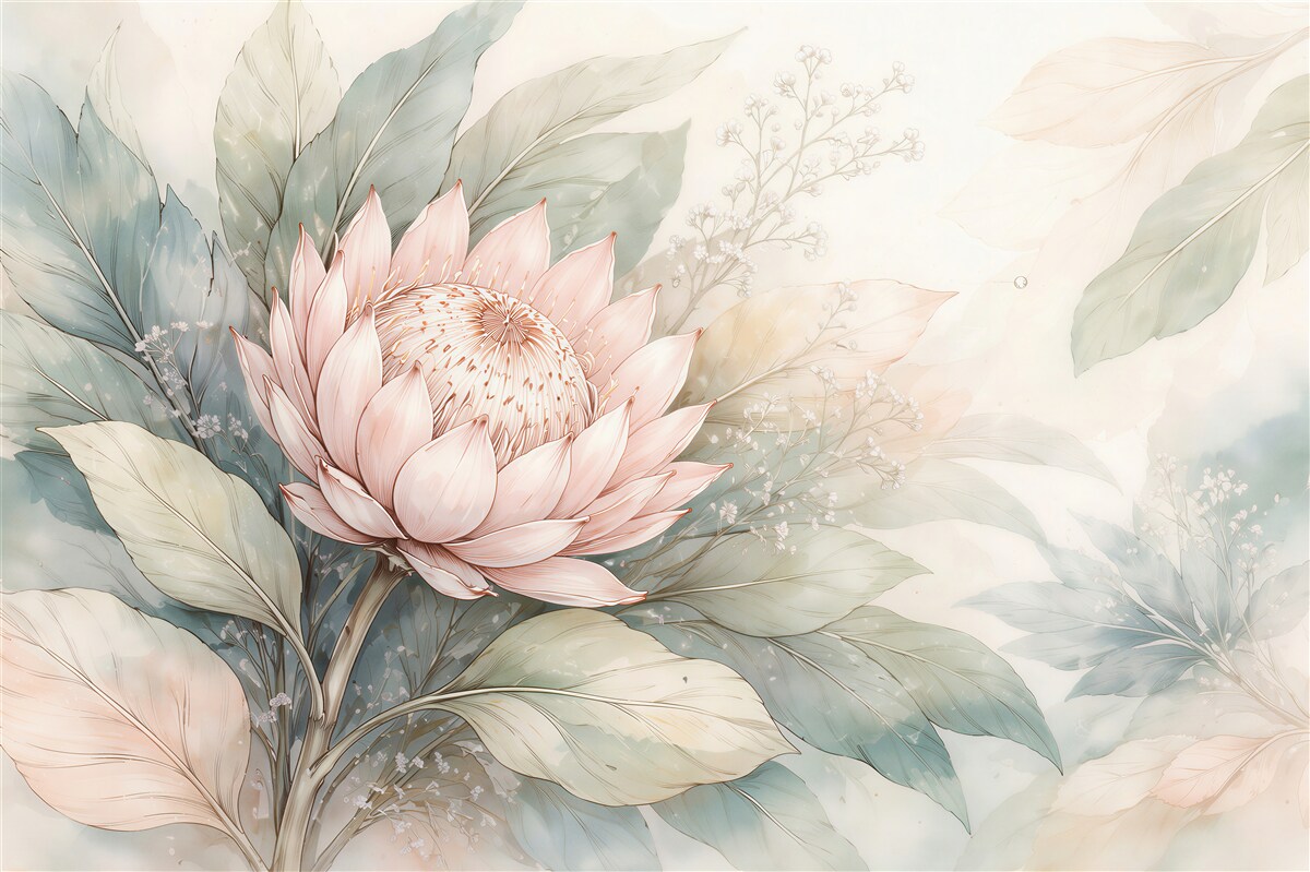 Fototapet Lotus subtil printre frunze