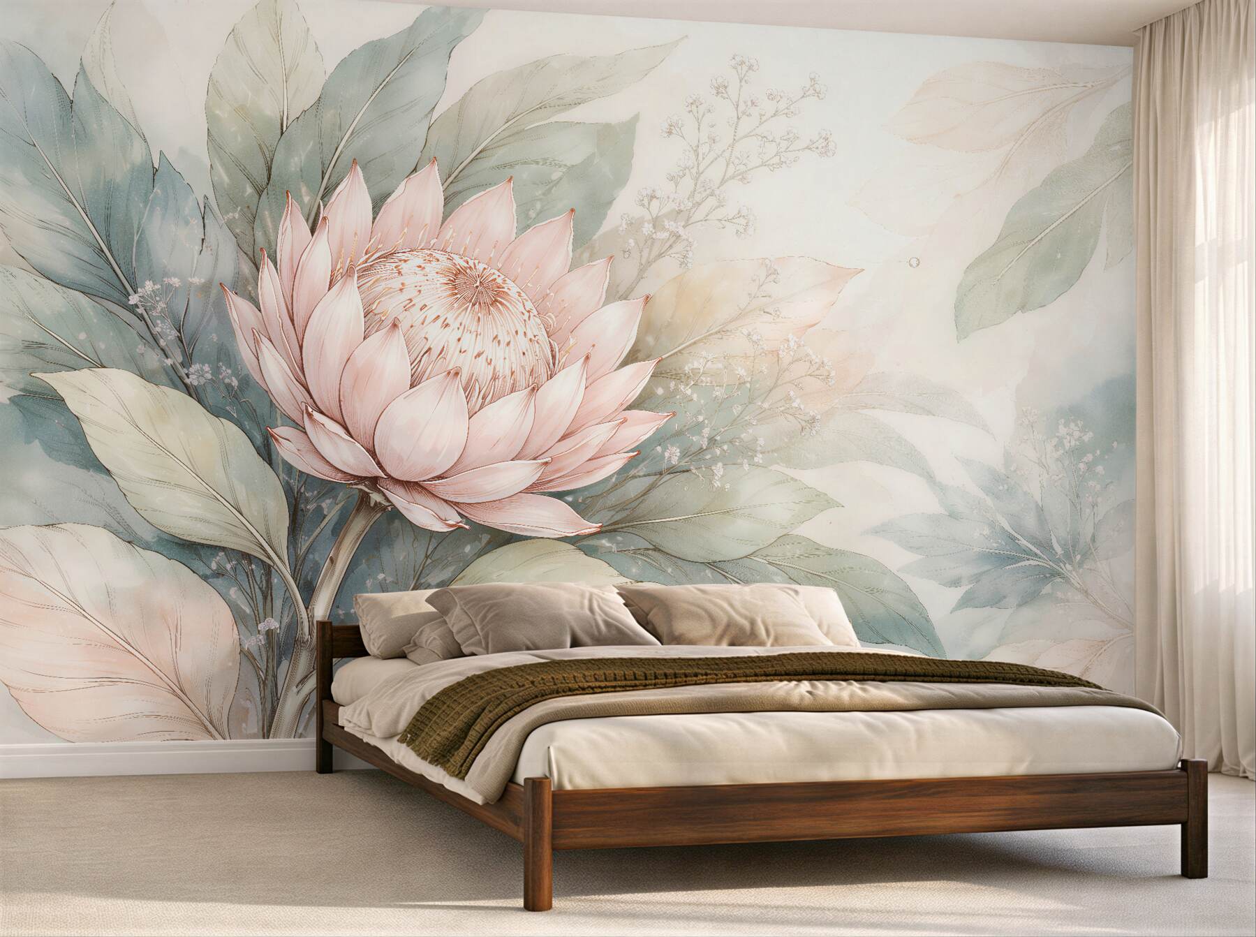 Fototapet Lotus subtil printre frunze
