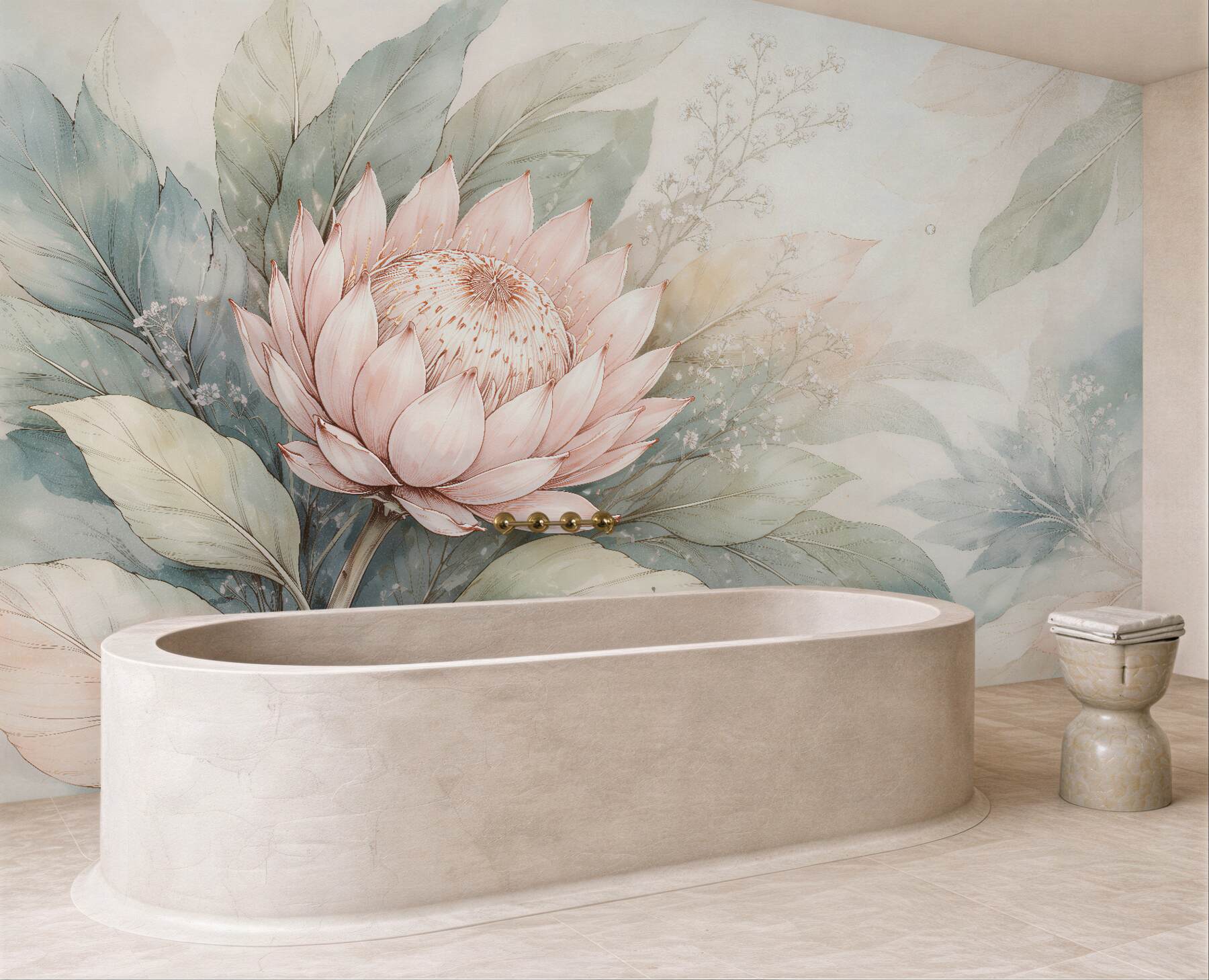 Fototapet Lotus subtil printre frunze