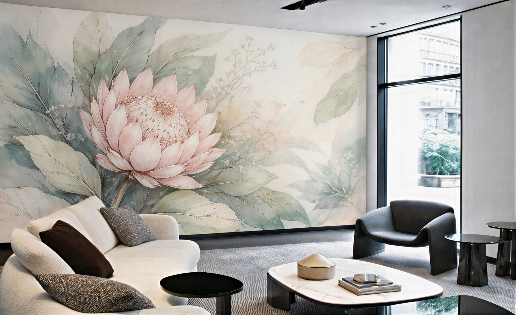 Fototapet Lotus subtil printre frunze