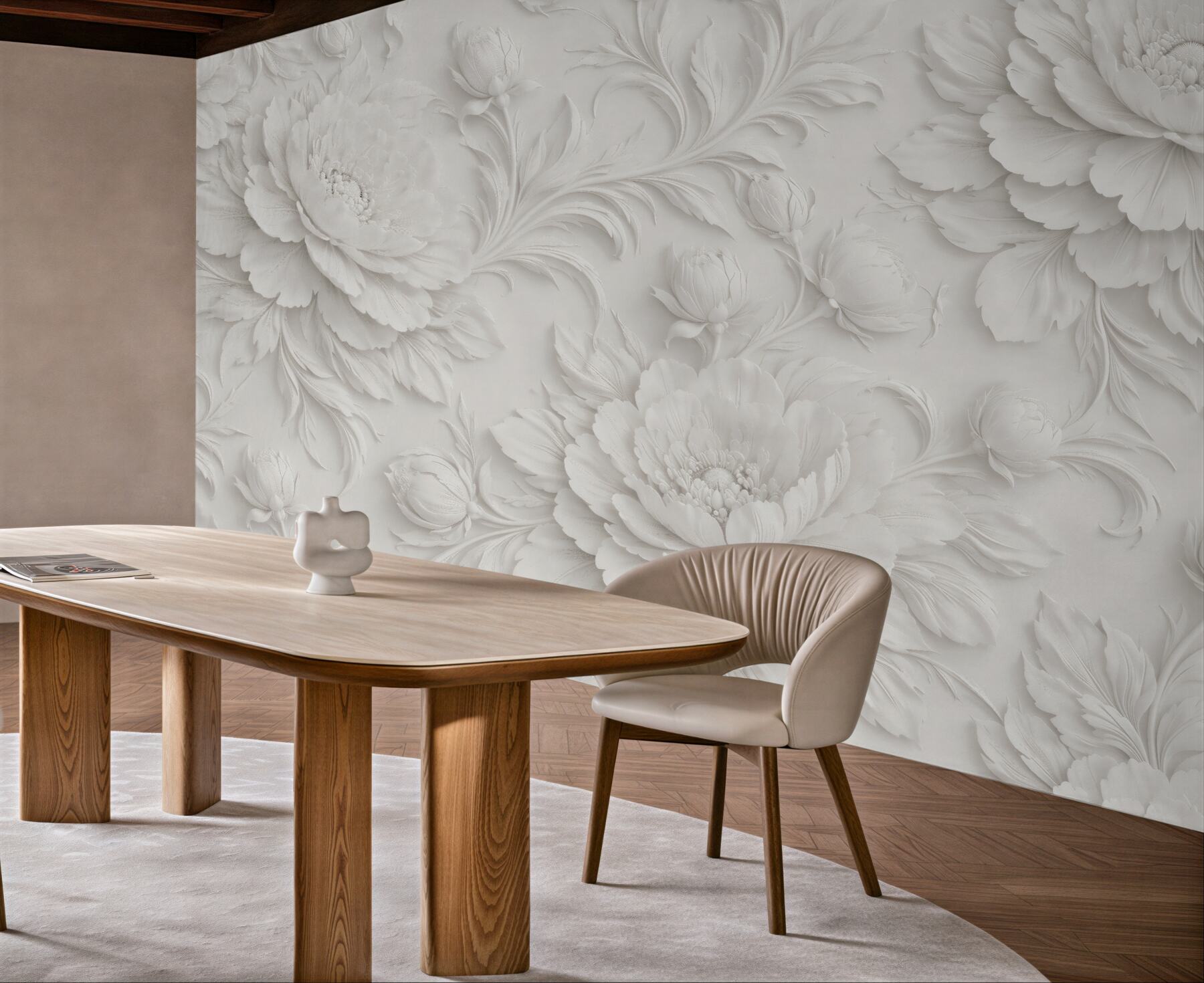 Fototapet Flori albe în relief elegant
