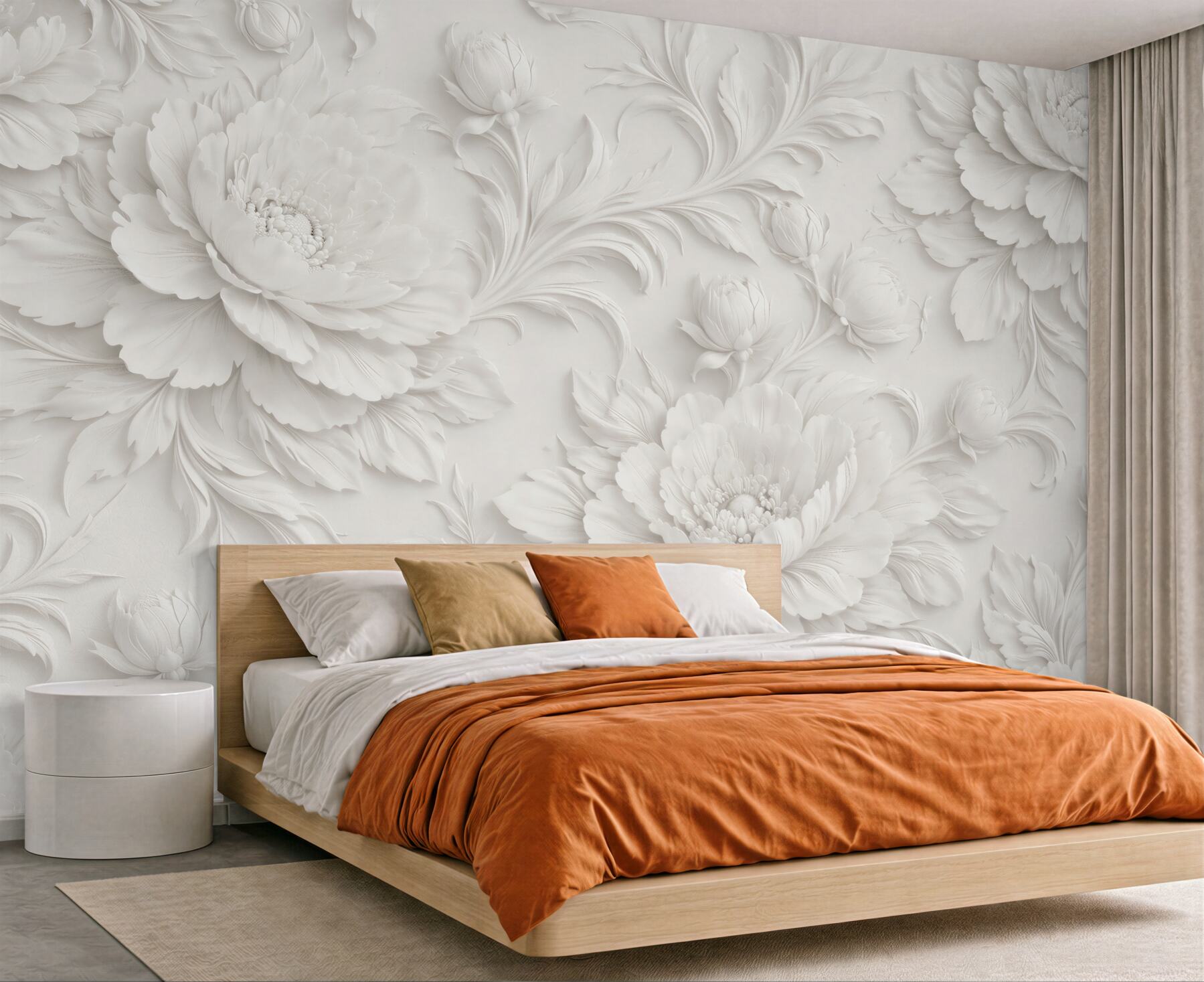 Fototapet Flori albe în relief elegant