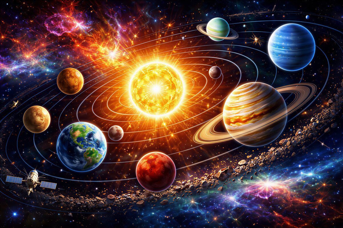 Fototapet Compoziție colorată de planete