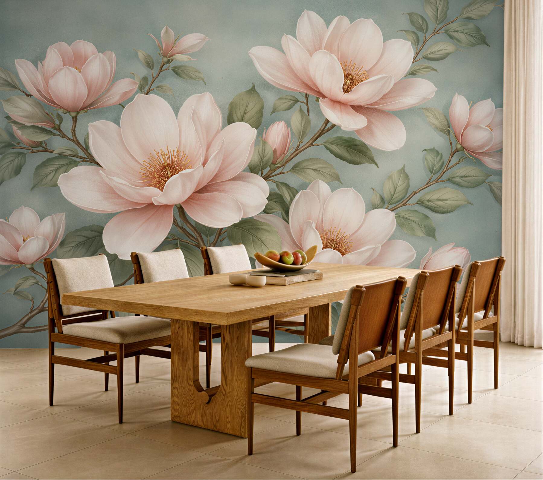 Fototapet Magnolii pudrate pe fundal turcoaz