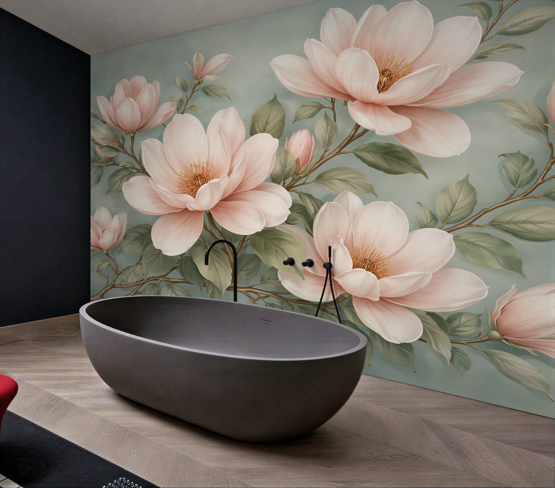 Fototapet Magnolii pudrate pe fundal turcoaz