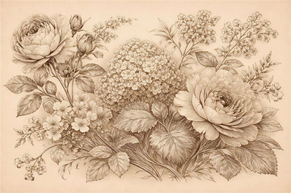 Fototapet Schiță florală în sepia