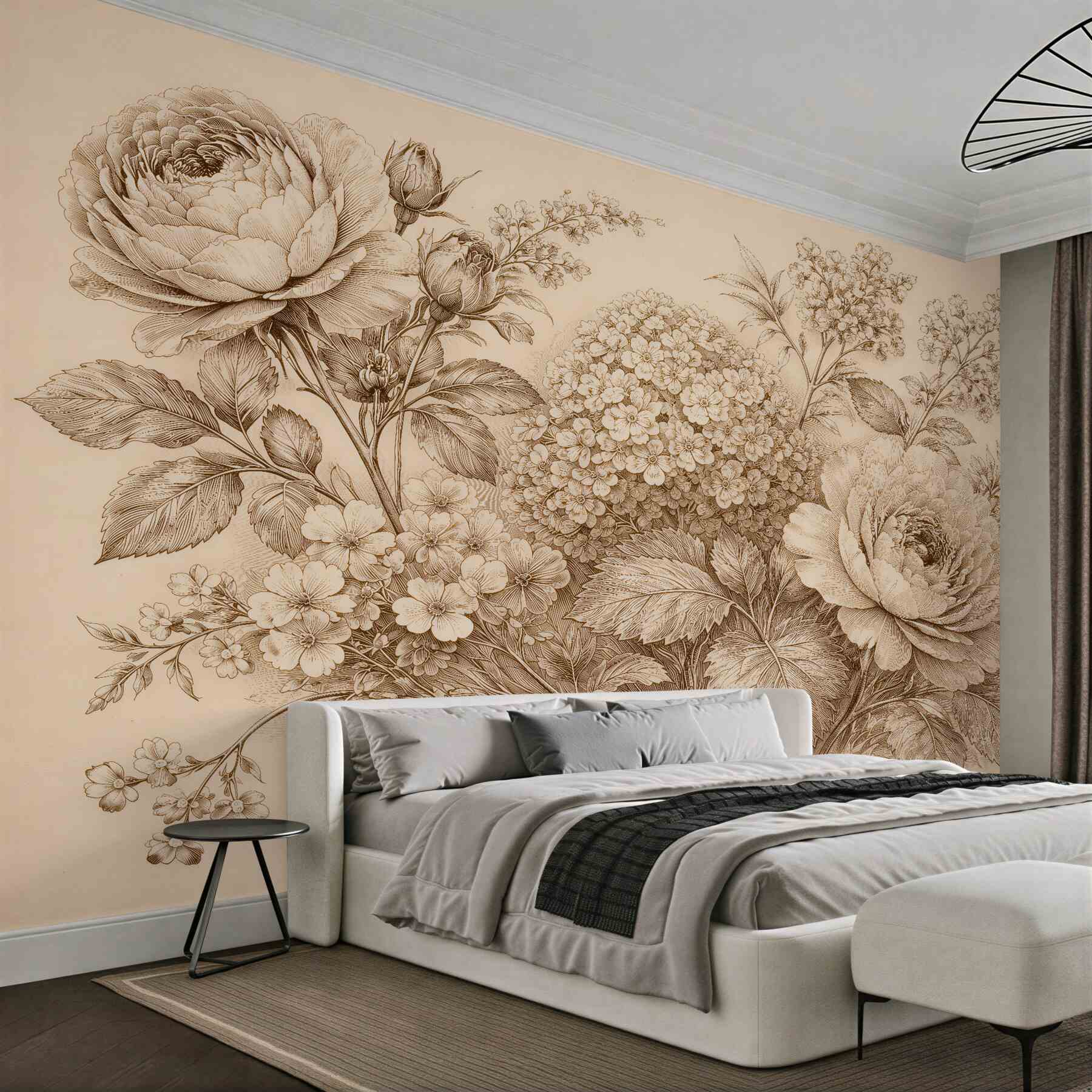 Fototapet Schiță florală în sepia