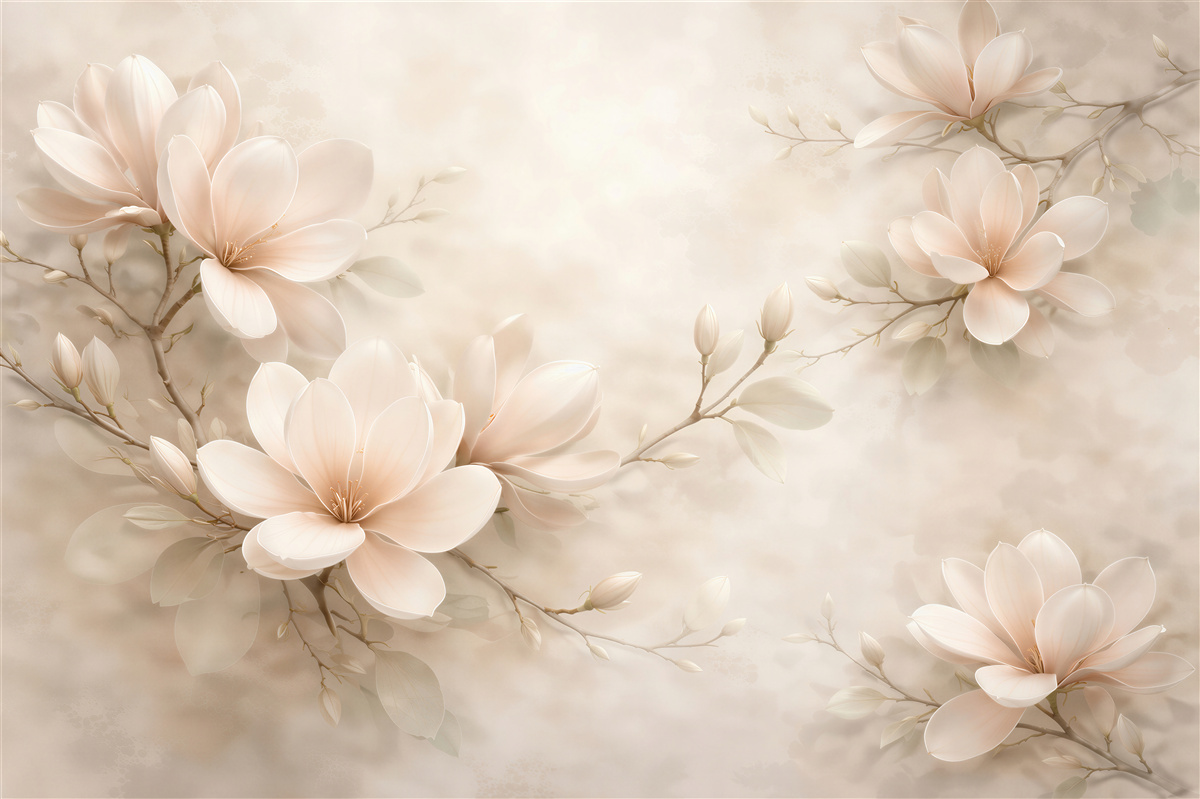 Fototapet Magnolii crem în strălucire