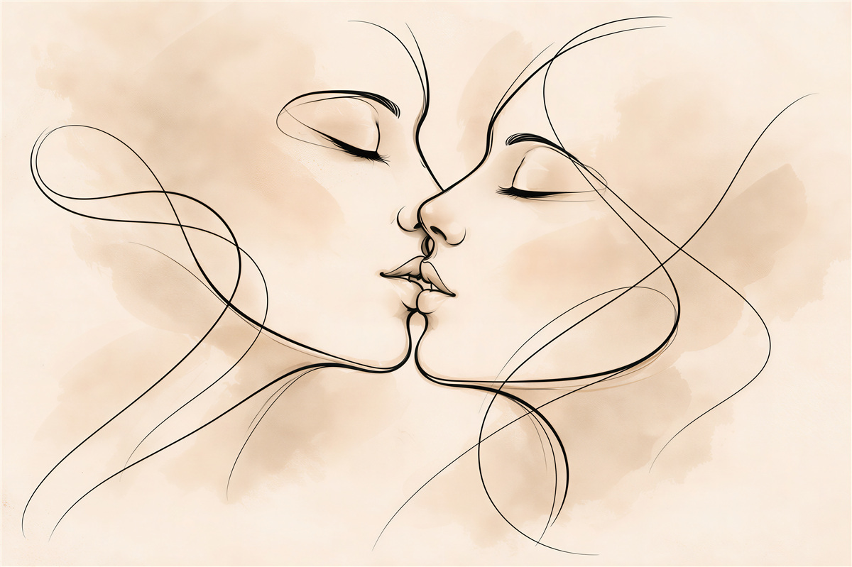 Fototapet Sărut minimalist line art