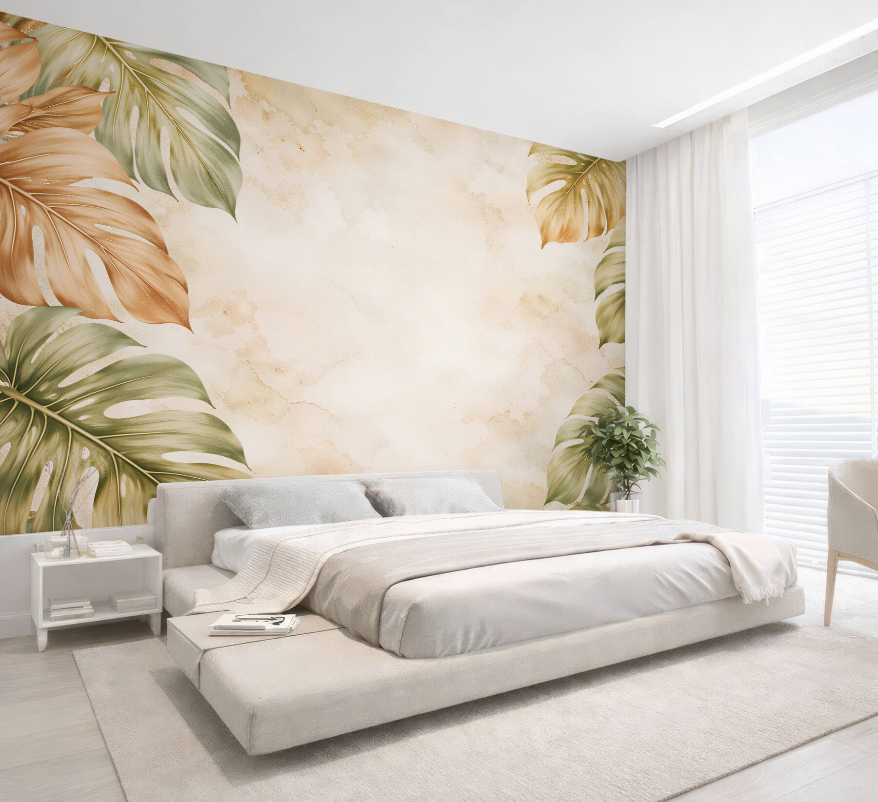 Fototapet Frunze tropicale de monstera în bej