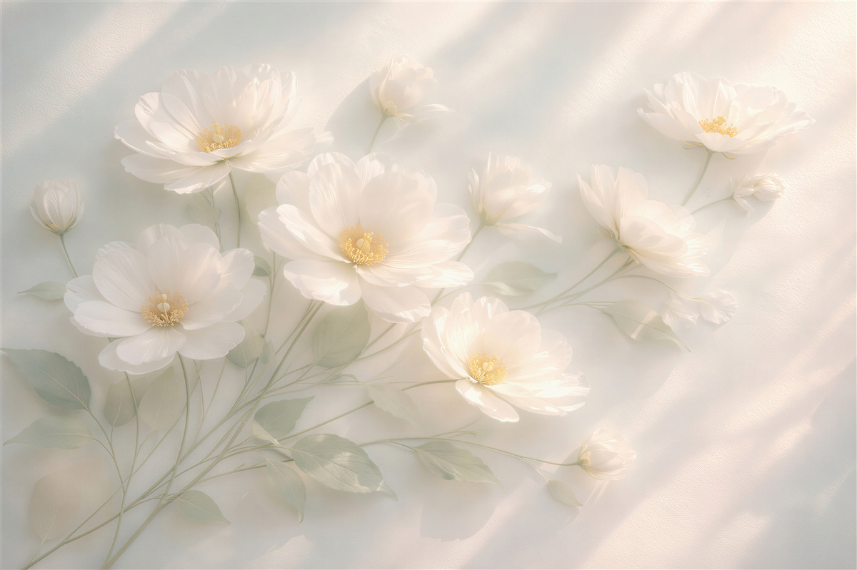 Fototapet Flori crem în lumină delicată