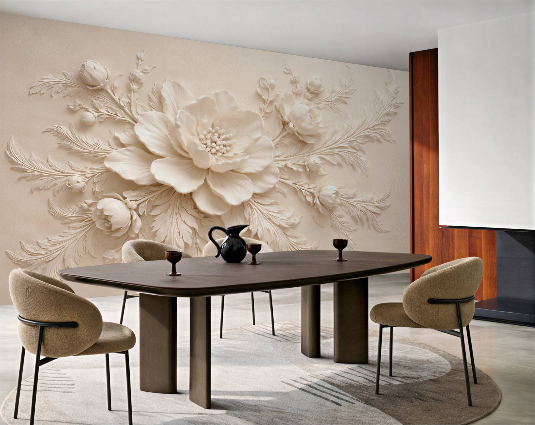 Fototapet Floare în relief în bej elegant