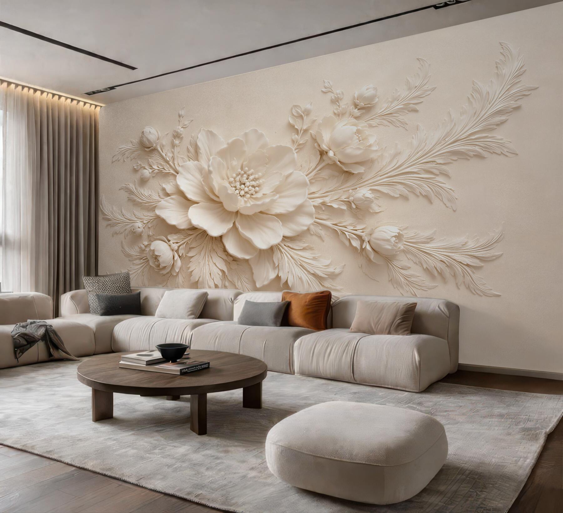 Fototapet Floare în relief în bej elegant