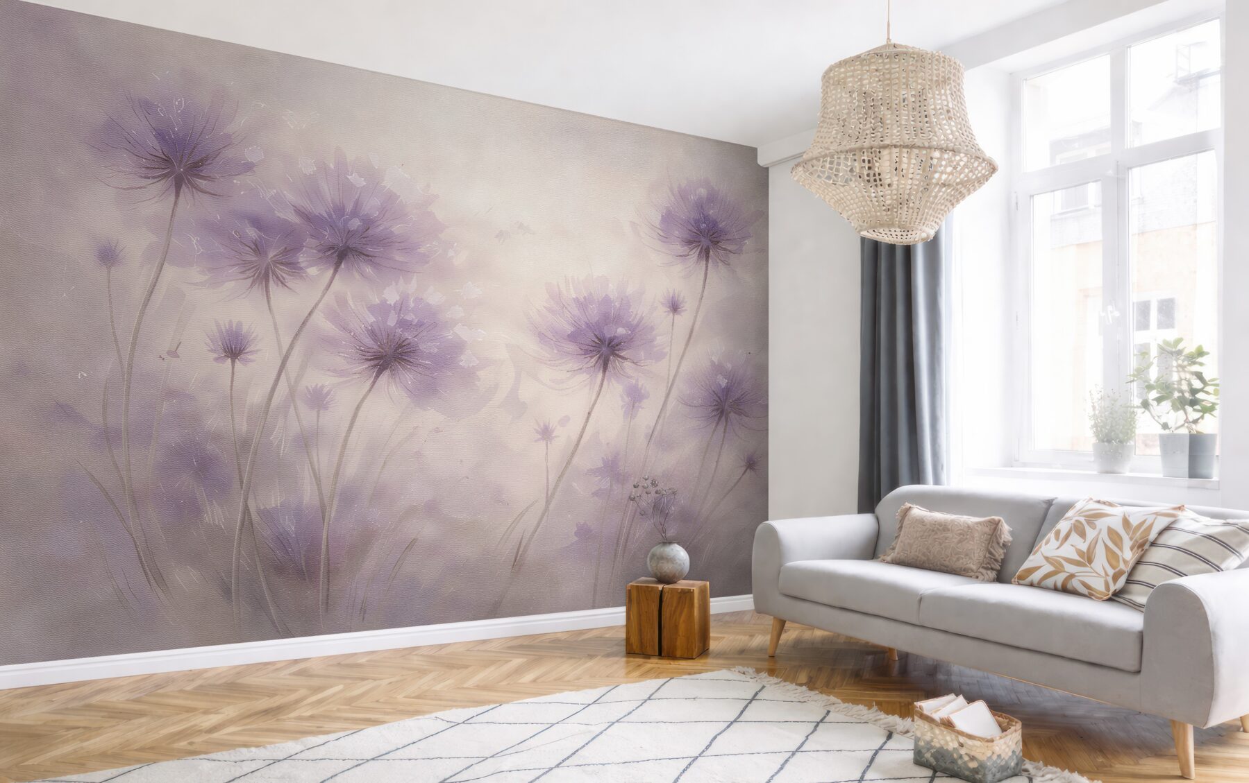 Fototapet Ceață florală lavandă în acuarelă