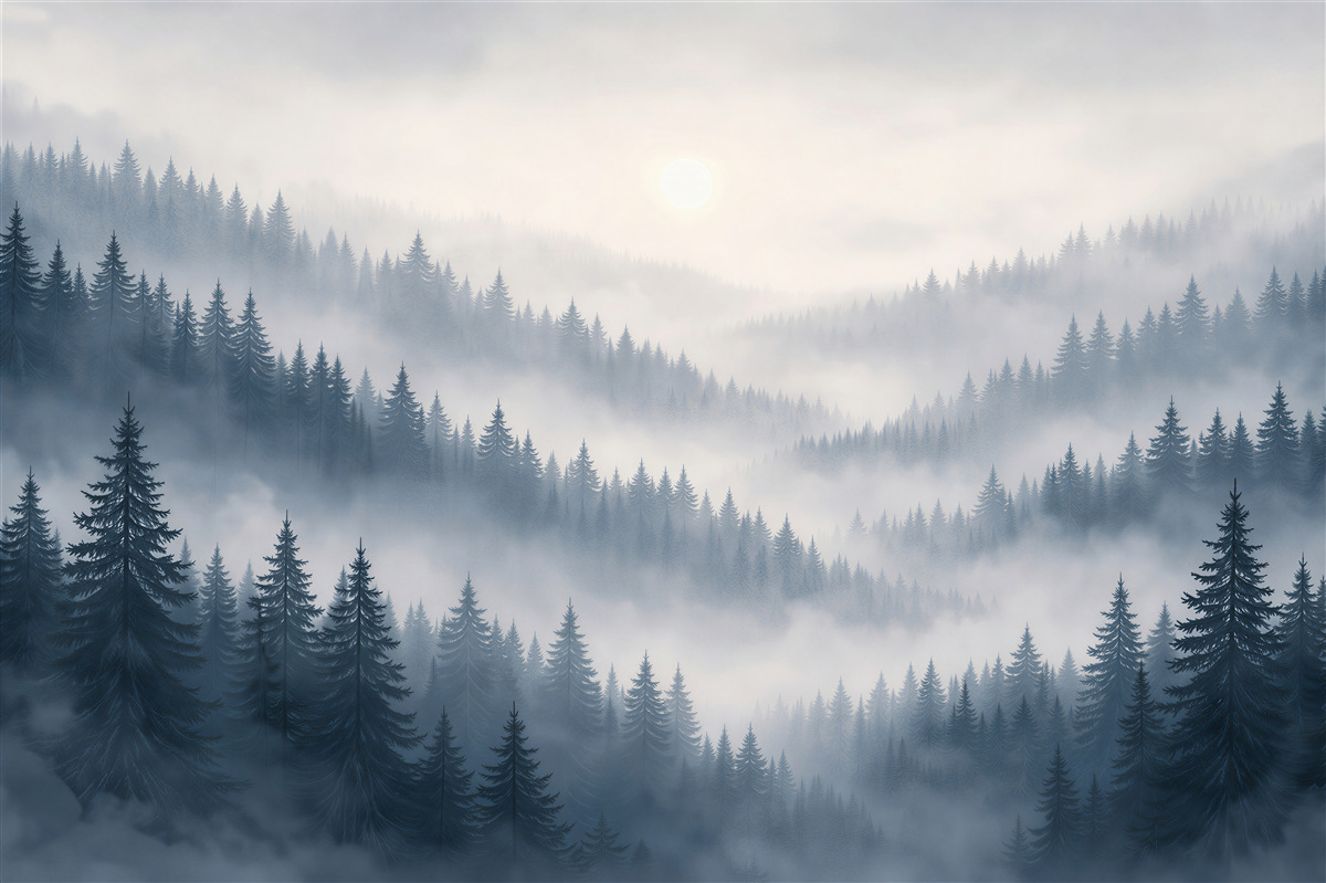 Fototapet Ceață de pădure dimineața
