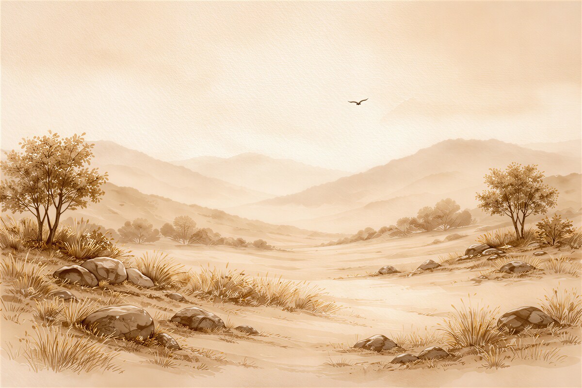 Fototapet Vale în tonuri sepia la răsărit