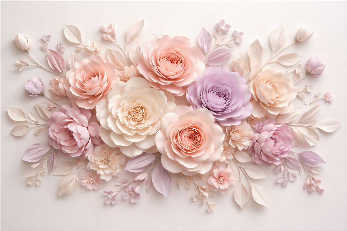 Fototapet Flori pastelate în stil hârtie 3D