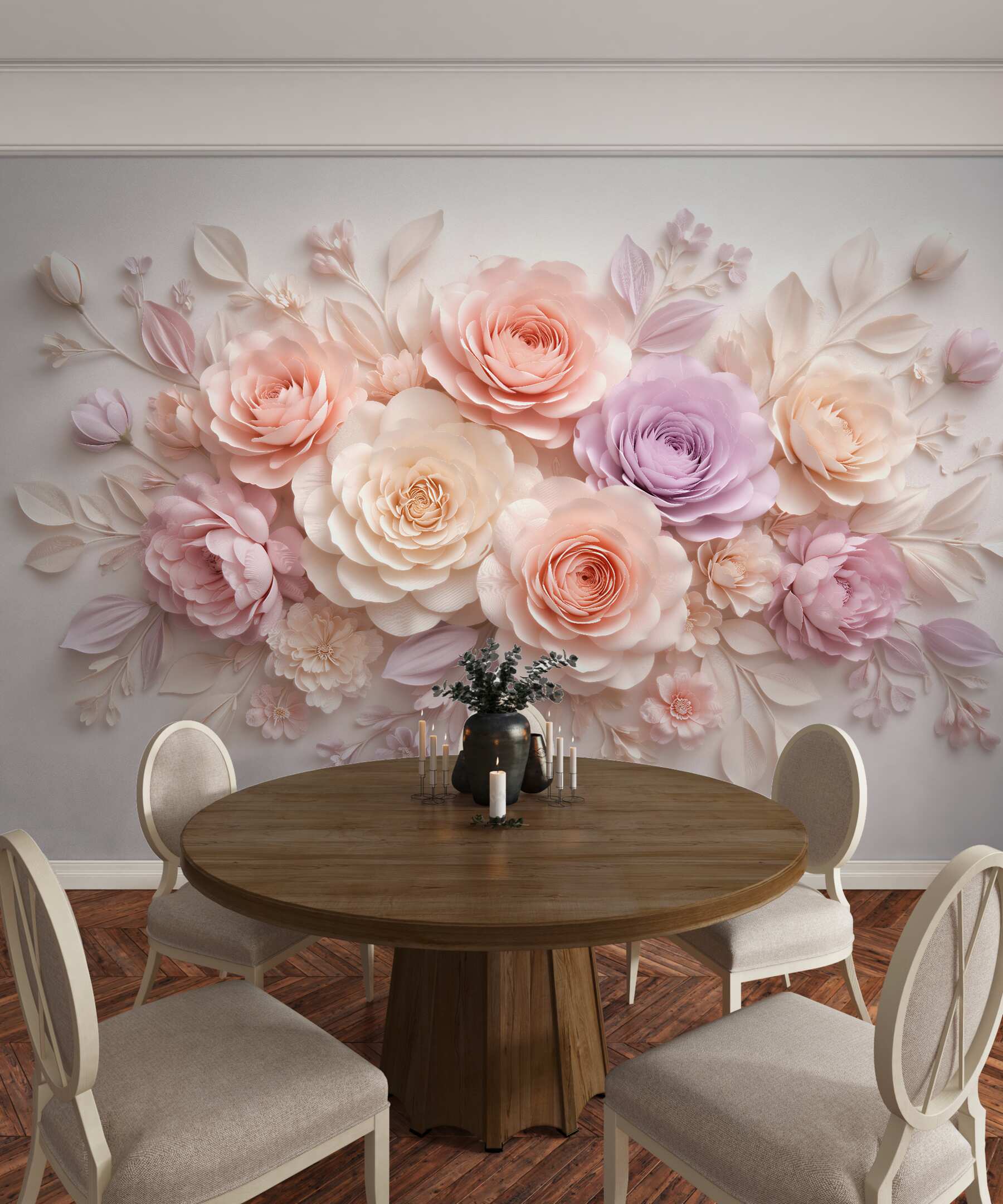 Fototapet Flori pastelate în stil hârtie 3D