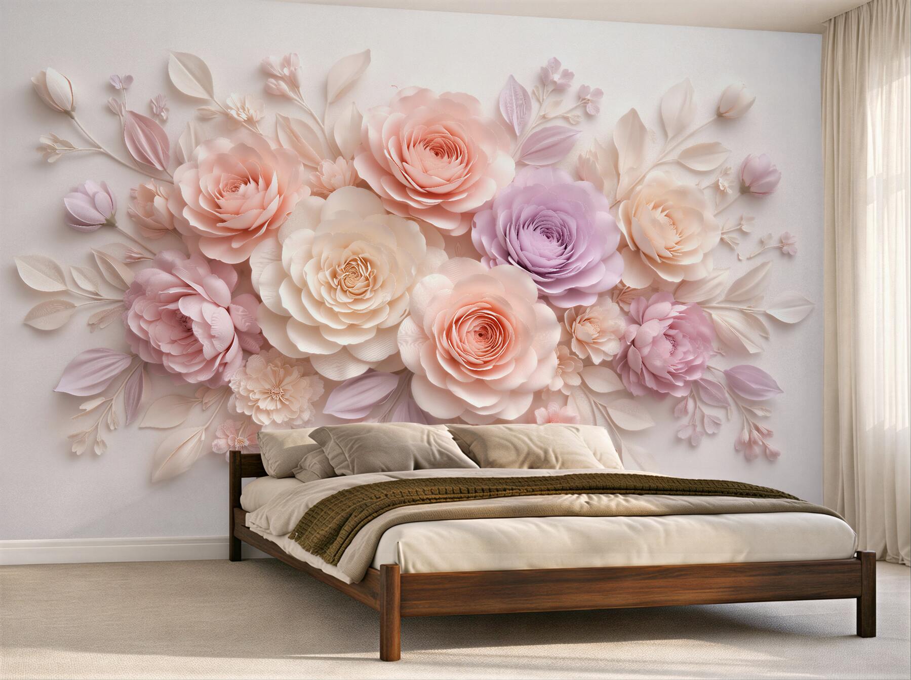 Fototapet Flori pastelate în stil hârtie 3D