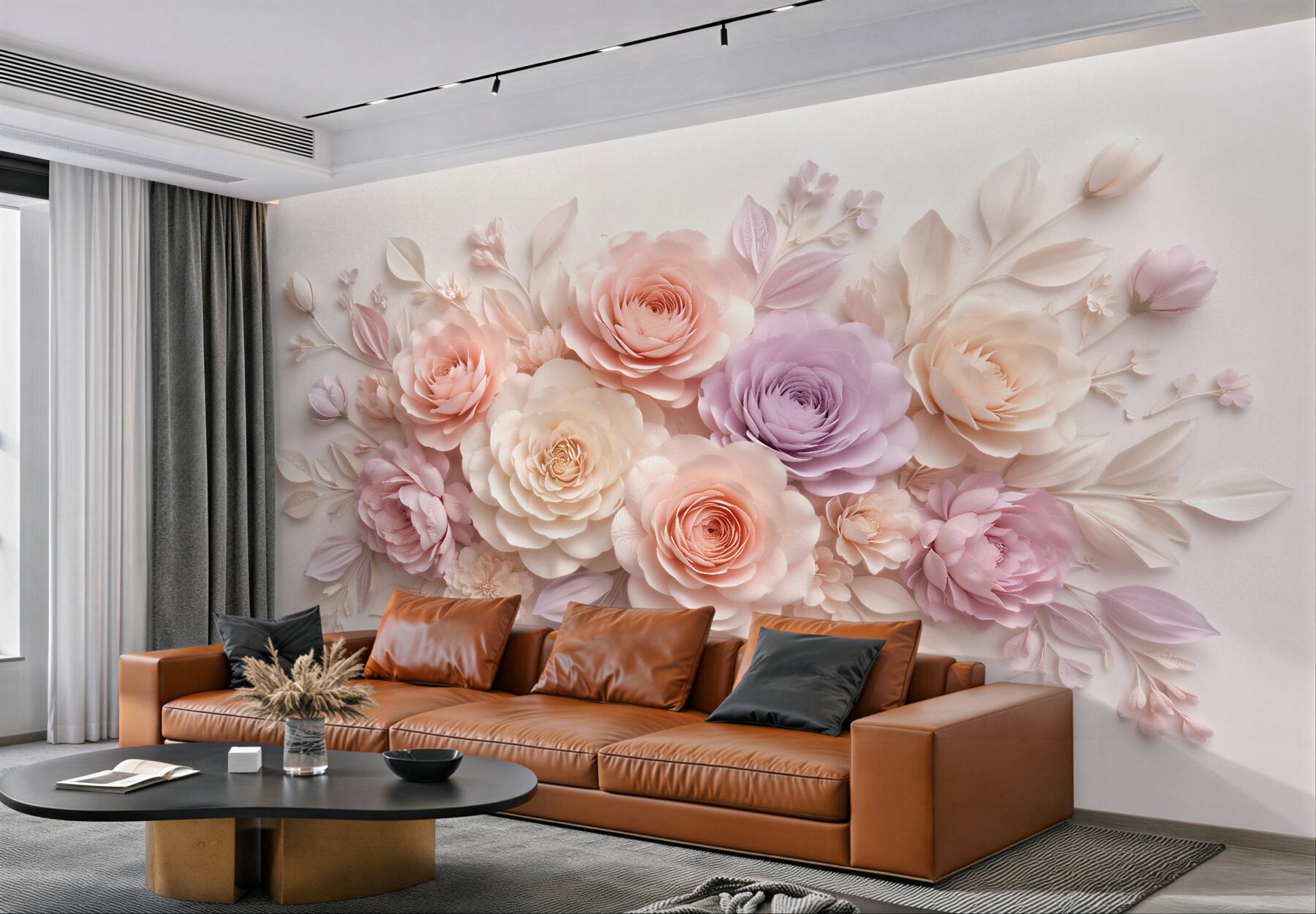 Fototapet Flori pastelate în stil hârtie 3D