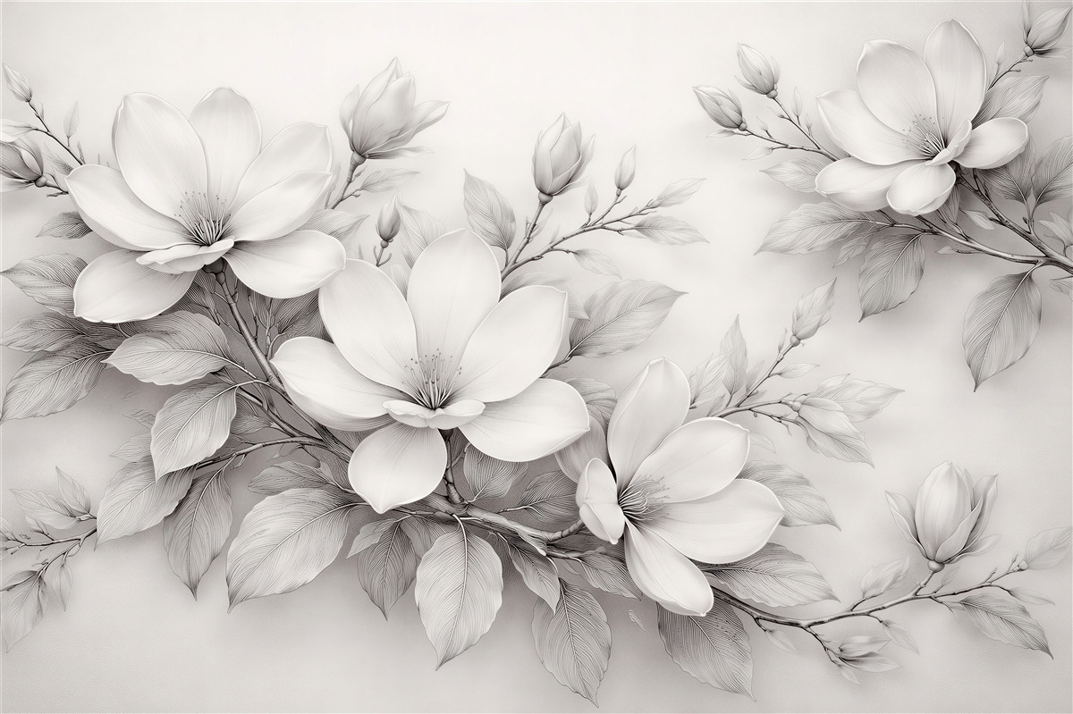 Fototapet Magnolii delicate în tonuri de gri