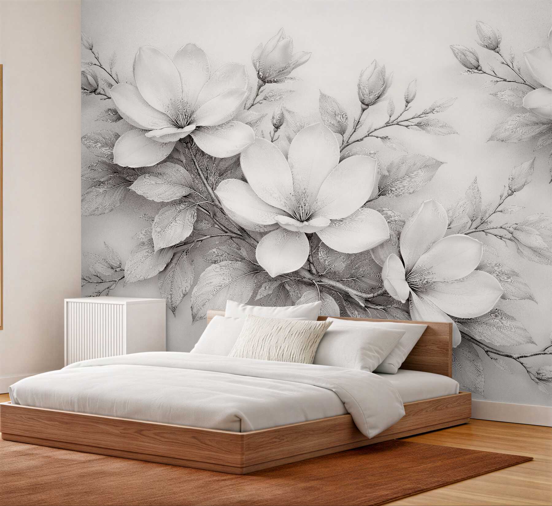 Fototapet Magnolii delicate în tonuri de gri