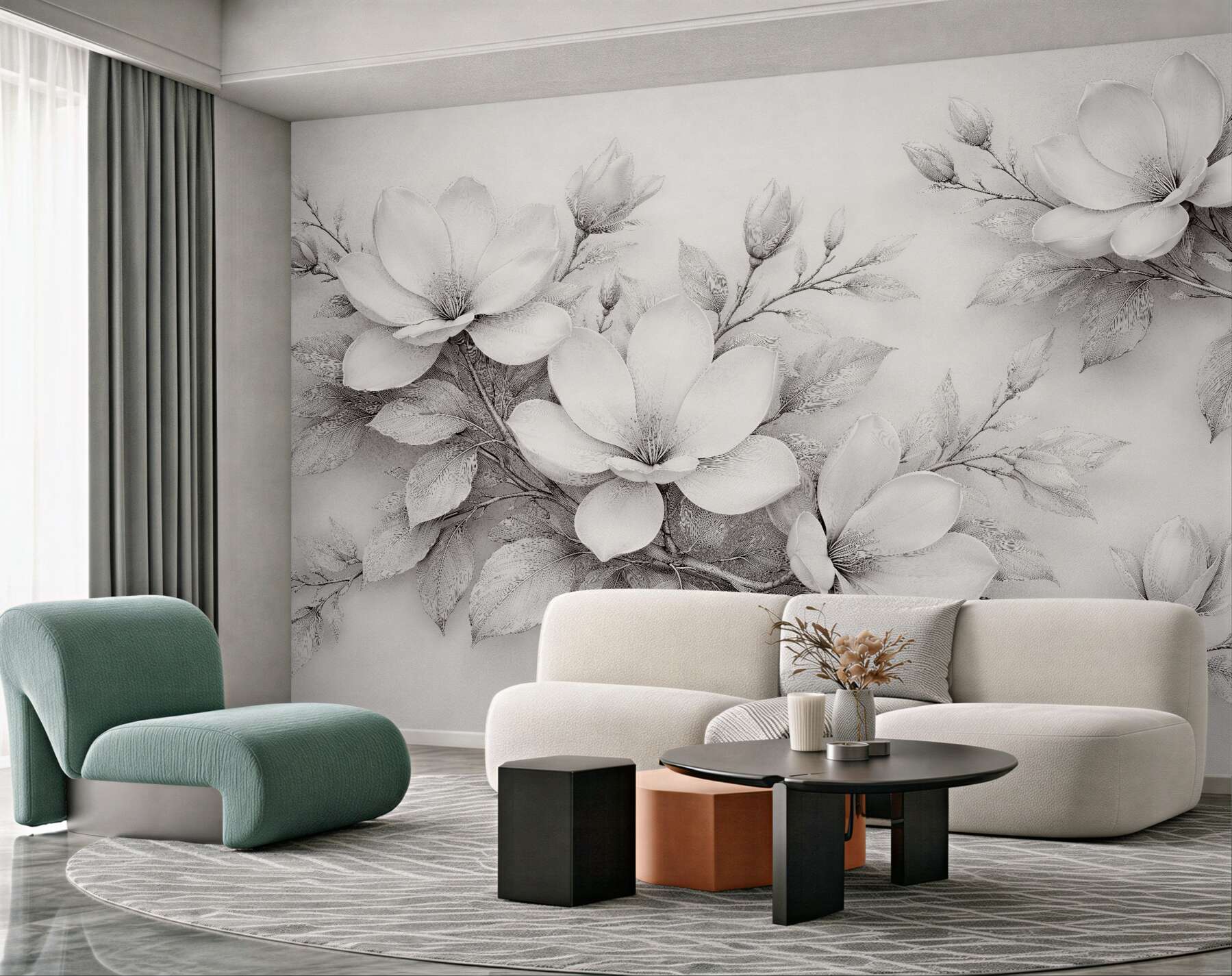 Fototapet Magnolii delicate în tonuri de gri