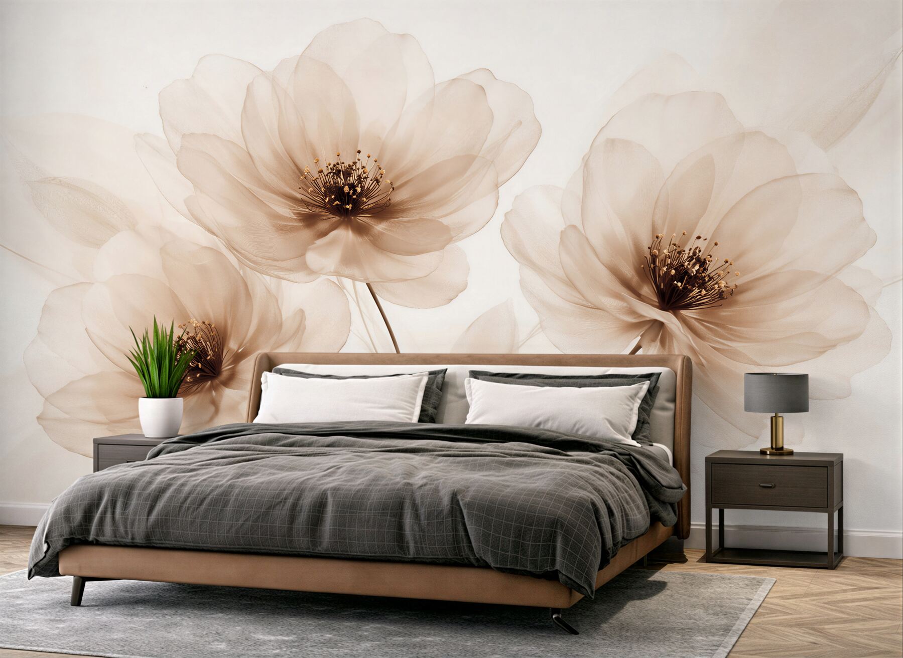 Fototapet Flori crem delicate învăluite în ceață