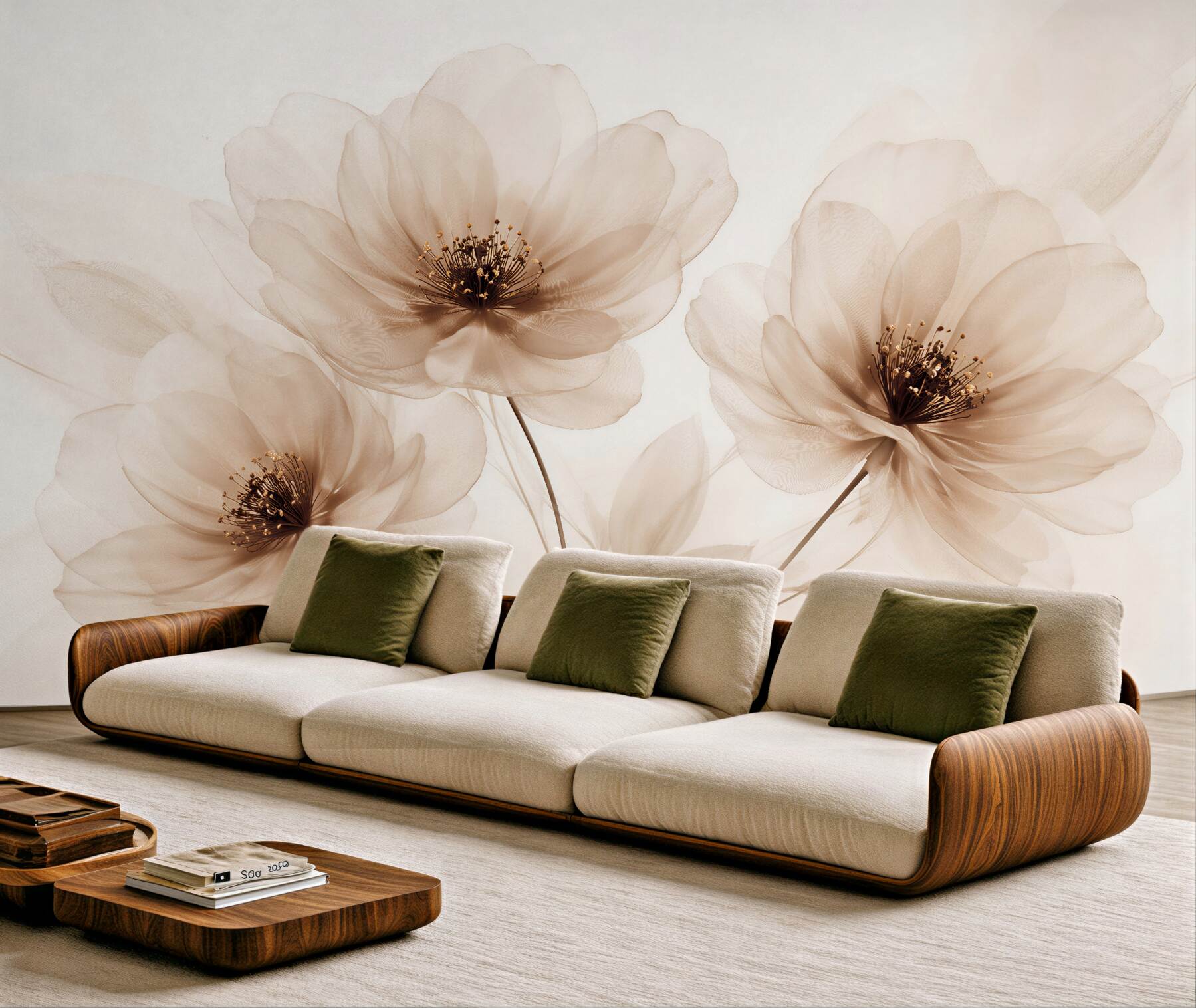 Fototapet Flori crem delicate învăluite în ceață