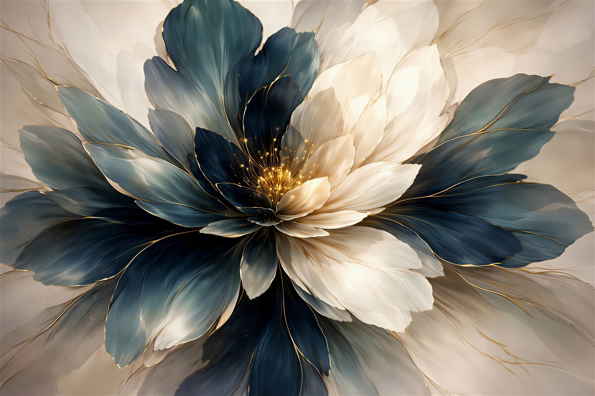 Fototapet Floare bleumarin cu strălucire aurie