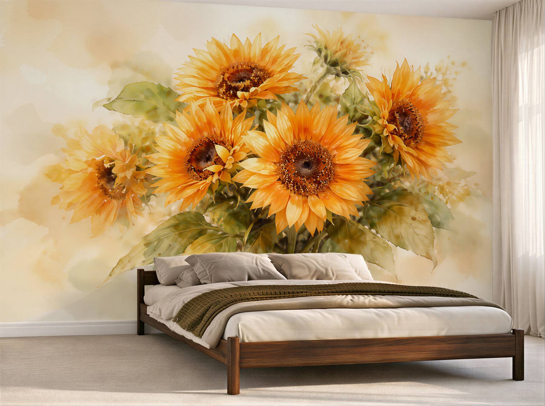 Fototapet Floarea-soarelui într-un buchet acuarelic
