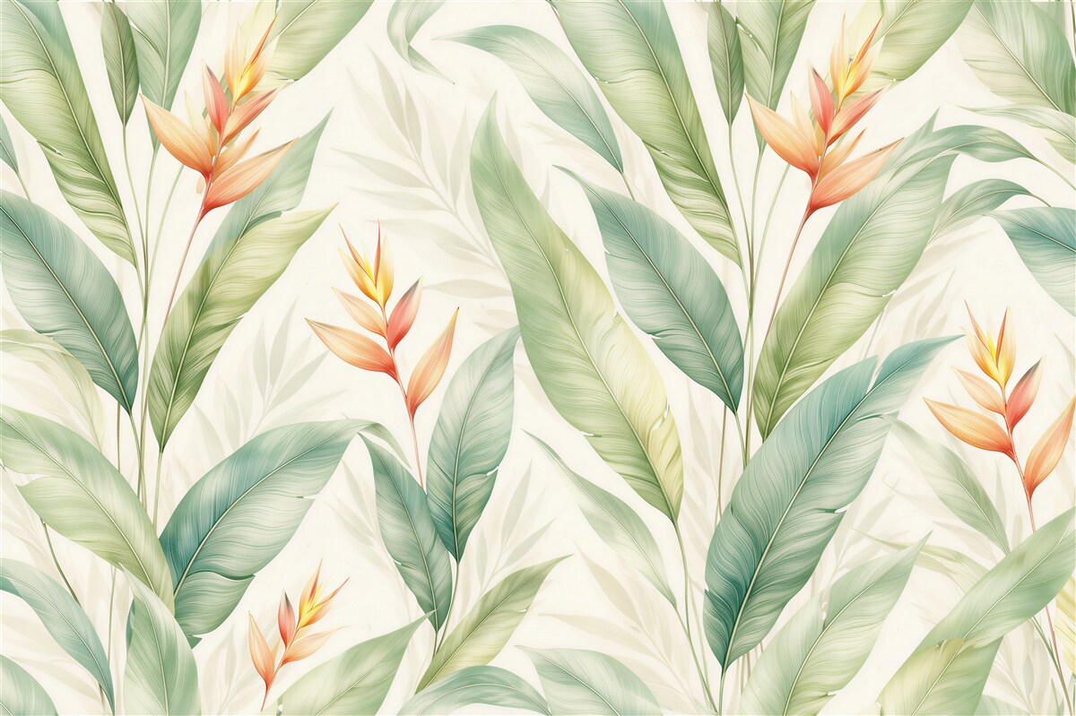 Fototapet Frunze tropicale cu flori de strelitzia